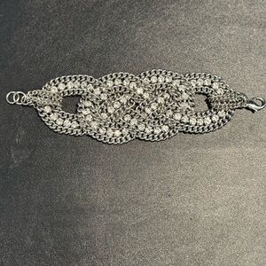 Retired Stella & Dot Petra Bracelet Heavy 2" Wide Braided Chain Rhinestone Cuff